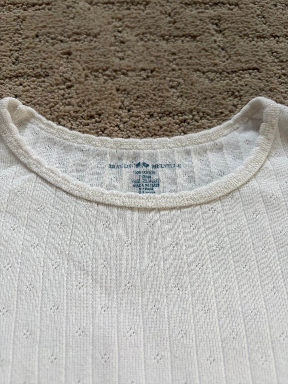 Brandy Melville Cream Pointelle Short Sleeve Tee - Picture 2 of 4
